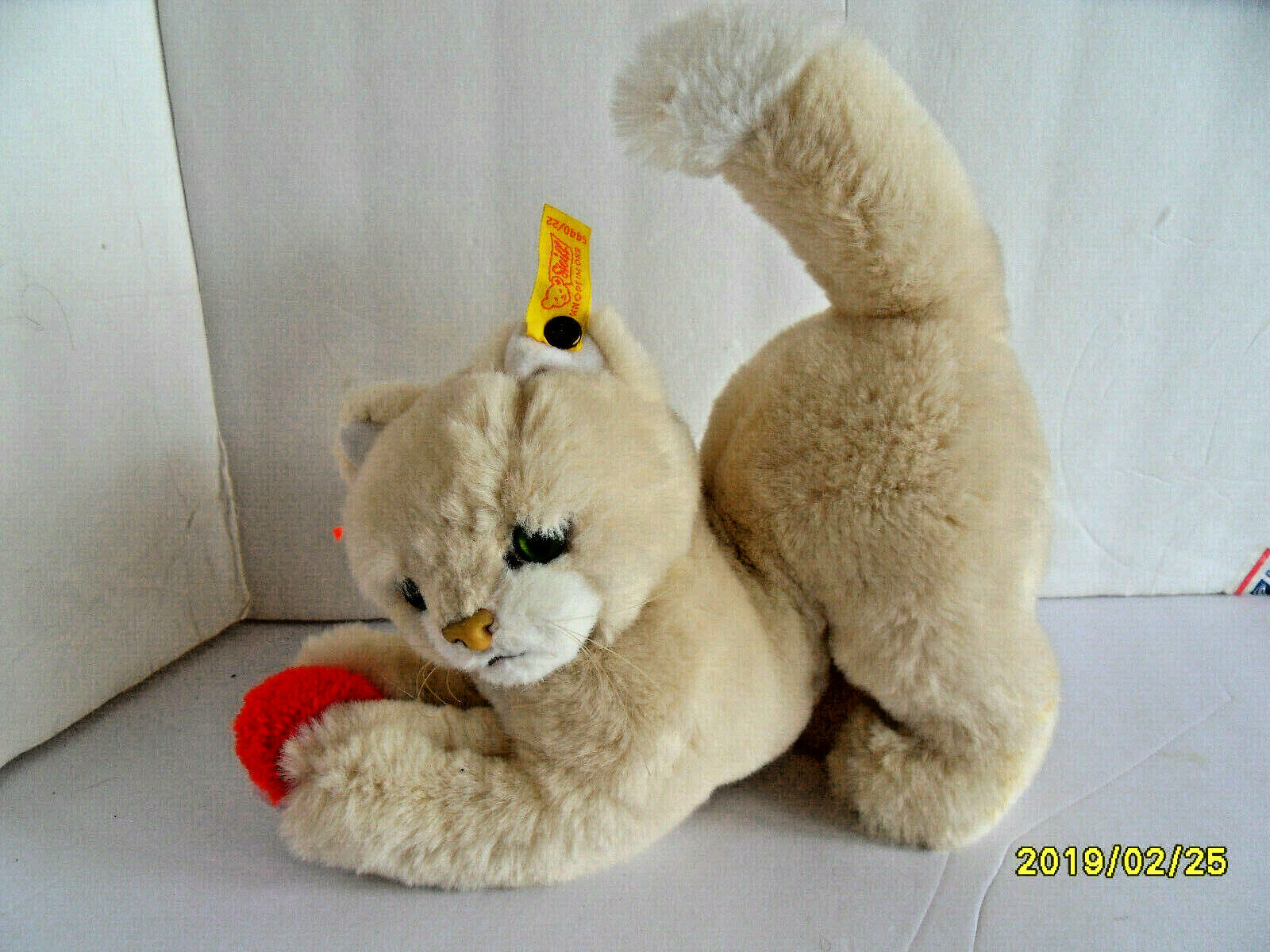  Steiff cat button flag large  stuffed animal made in Germany 2700 ING 