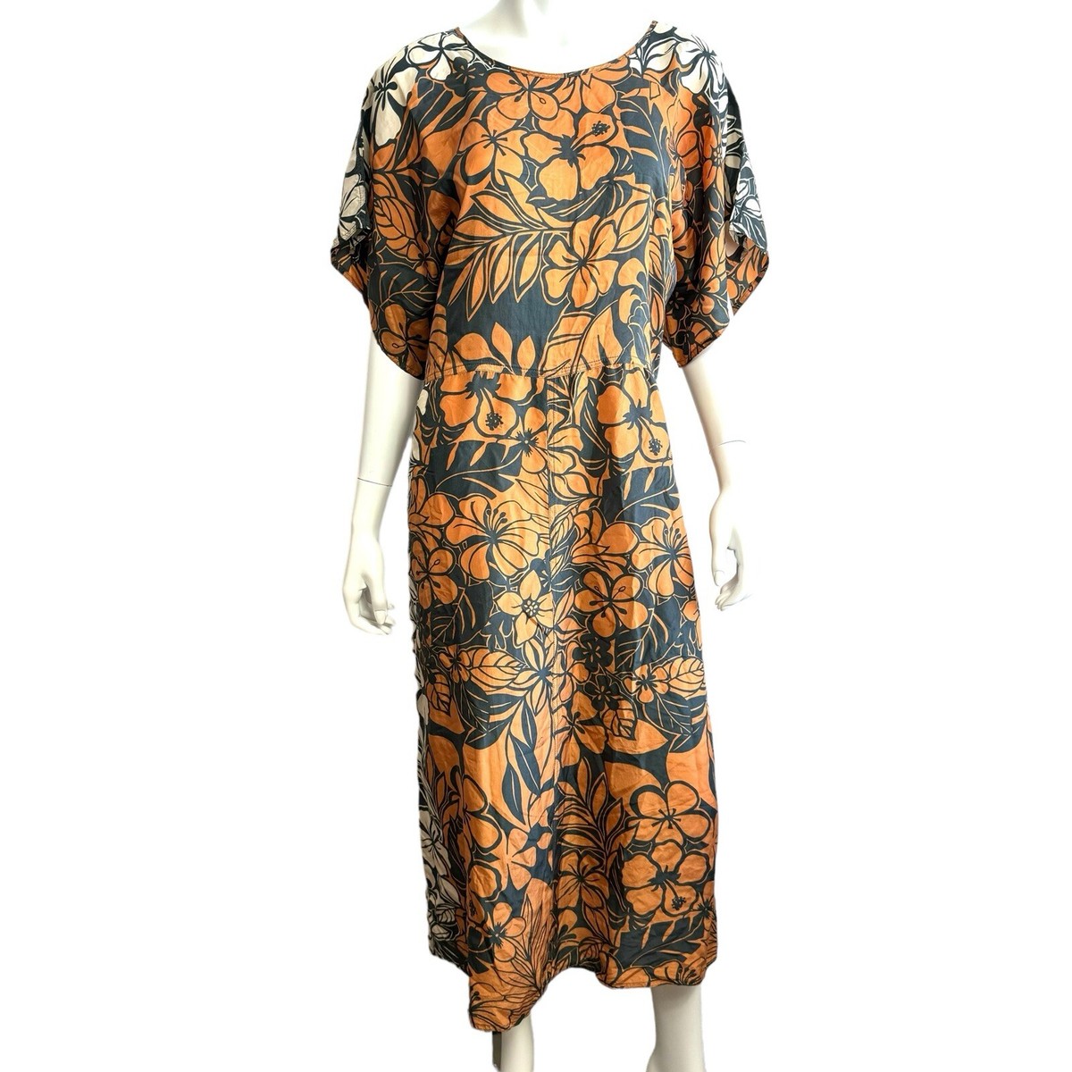 Warm NY Women's Dress Size 3 Large 100% Silk Floral Midi Orange Blue Fall  Boho | eBay