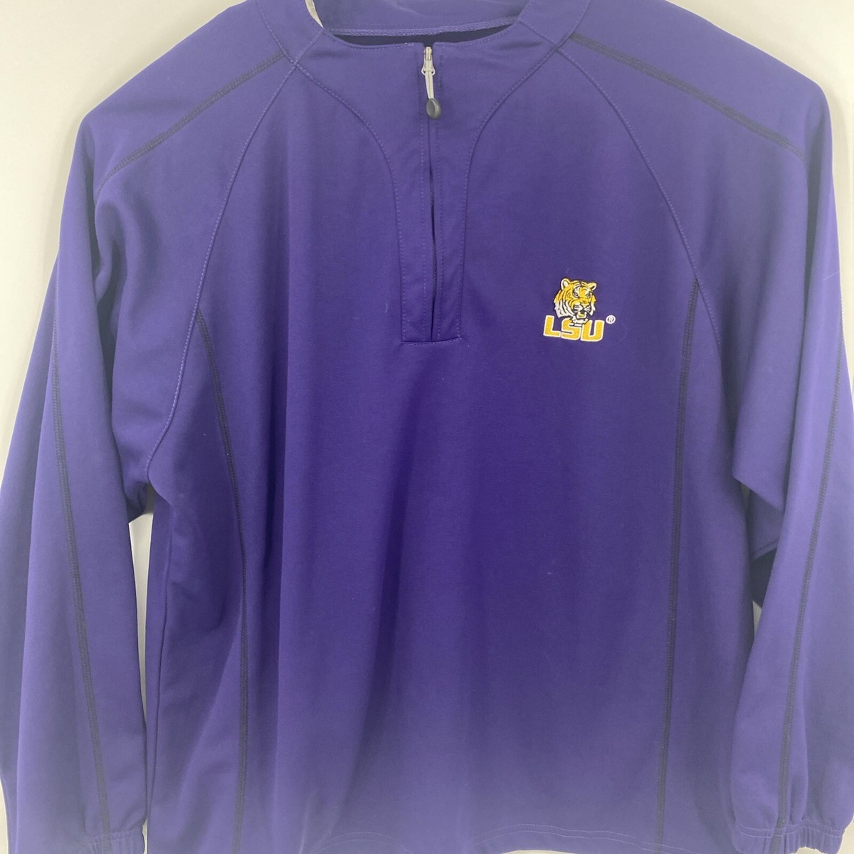 LSU Tigers 1/4 Zip Pullover Sweater Mens Sz 2XL Purple Embroidered