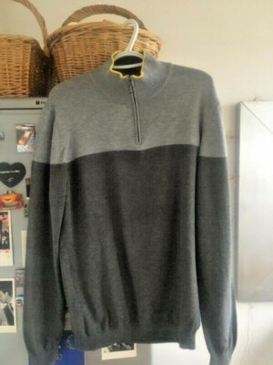 Roy Robson Half Zip Grey/Yellow Men Jumper Cotton SIZE XL - Super Fast Delivery