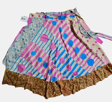 Earthbound Womens Upcycled Sari Wrap Skirt M Wearable Art Boho Hippie Gypsy NWT