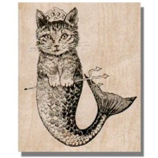 CAT MERMAID Rubber Stamp, Kitty, Ocean, Fish,Beach,Animal,Fantasy,Crown,Princess