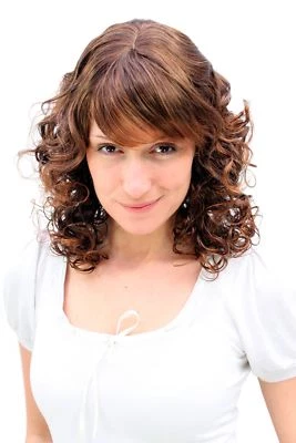Damen Perücke Romantik brünett braun gelockte Spitzen halblang 45 cm MC008-2T30