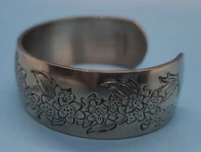 Vintage Kirk Stieff Pewter Cuff Bracelet Violet 900-2 Flower Of Month Etched
