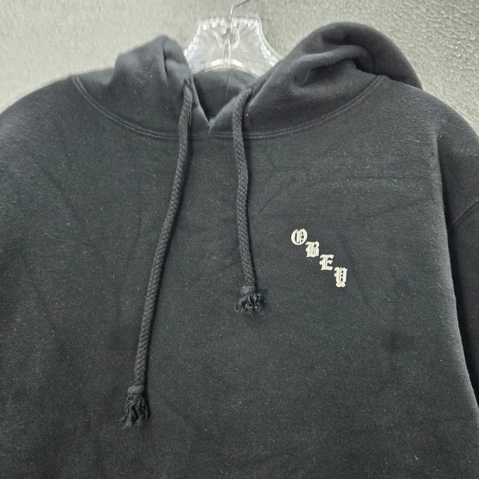 Obey 女式运动衫大号黑色连帽衫标志花卉长袖阅读 — 第 4/4 张图片