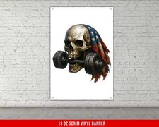 Skull Weightlifting Banner - American Flag Motivational Gym Decor