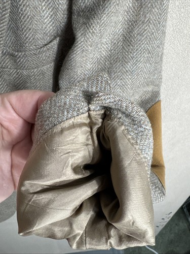 FLAW Vintage Savile Row 38R Mens Tweed Herringbone Wool Brown Leather Buttons - 第 8/16 張圖片