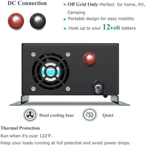 300W Pure Sine Wave Power Inverter 12/24/36/48V DC RV Off-Grid Remote Control - Picture 3 of 12