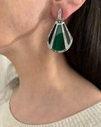 Vtg. Signed YAMADA Tokyo Art Deco Revival Rhinestone Malachite earrings — photo 3