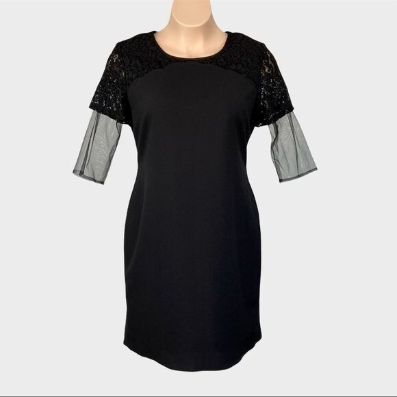 Karl Lagerfeld Paris Womens Cocktail Dress Black Lace Mesh Sleeve size 14