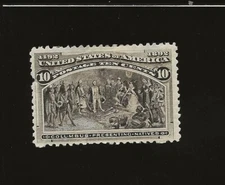 US 237 1893 10c Columbian Mint hinged missing perf small thin APS MEM 216988