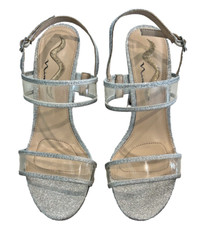 Nina Sheila- Silver And Clear - Block Heels Size 9 Wedding Special Occasion