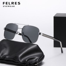 Metal Square Double Bridge Polarized Sunglasses Men Fashion Driving Glasses New