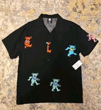 Grateful Dead Bears Mens Size S Black Woven Button Down Short Sleeve Shirt NWT
