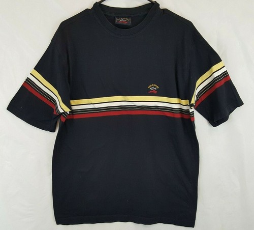 Vtg Paul & Shark Yachting T Shirt Navy Italy Made Cotton tee Retro Striped