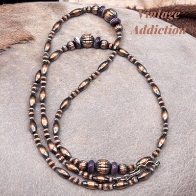 25.5'' Wampum Copper Navajo Pearl Melon Bead Necklace Southwest Boho Squash Pawn