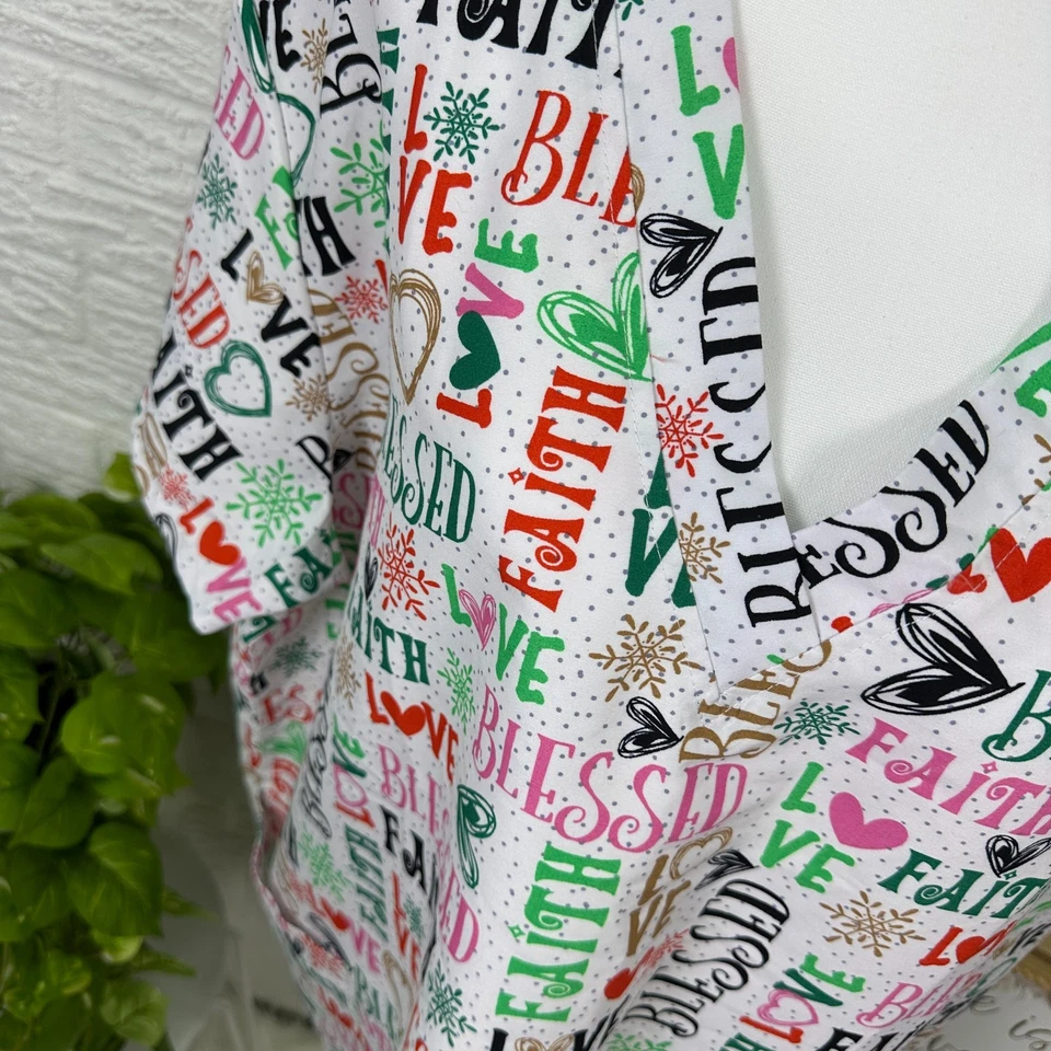 Women's NWT 3X Divine Curves scrub top blessed faith love words Nurse Medical - Image 2 of 4