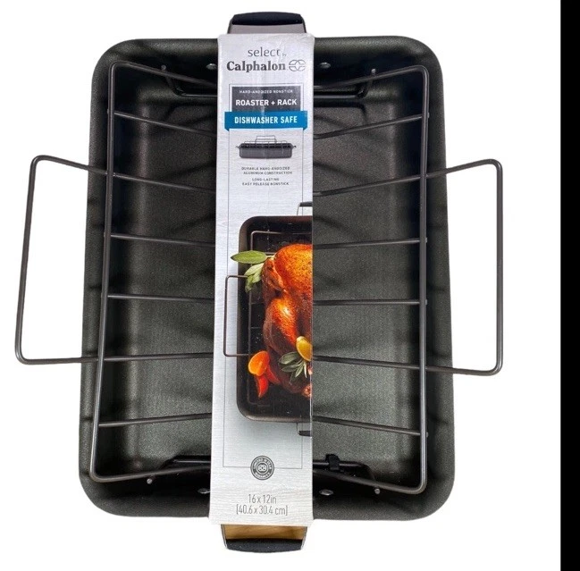 New Calphalon 16x12" Hard-Anodized Non-Stick Roaster with Rack W30K