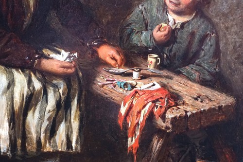 FINE c1872 "SHARING SWEETS" EDWIN THOMAS ROBERTS 1840-1917 ANTIQUE OIL PAINTING - Picture 7 of 14