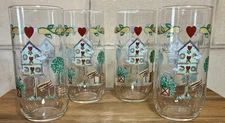 Libbey Thompson Pottery Birdhouse Heart Lace 16oz Tumbler Set of 4