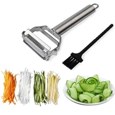 Julienne Peeler Stainless Steel Cutter Slicer with Cleaning Brush Pro for Carrot
