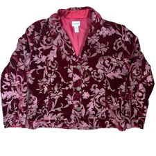 Chico's 2 Burgundy Velour Shimmer Filigree Button Blazer Pockets Lined Christmas