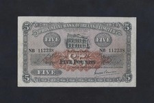 Ireland Northern - Provincial Bank Of Ireland 5 Pounds 1952 P-239 VF+ RARE