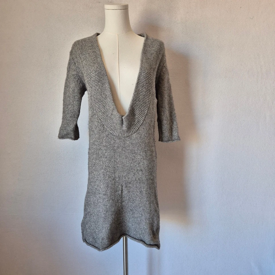 Vestido Suéter 3.1 Phillip Lim Mezcla Cachemira Cuello en V Profundo Manga Corta Gris Talla S Foto 3 de 4