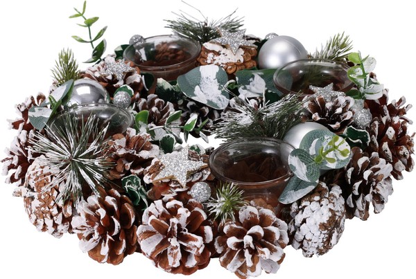 Adventskranz Mit Zapfen & Kugeln Silber-GrüN - Weihnachtsdeko, Adventsgesteck-image