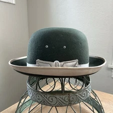 VTG “La Cholita” Bolivian Bowler Hat Size XS* Green Wool Felt Traditional Derby