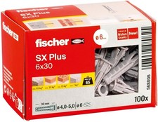 fischer 568006 SX Plus Expansion Wall Plug, 6mm x 30mm, Pack of 100