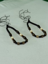 Handmade Wood Bead Bracelet Pair Black Adjustable String Natural Boho Set