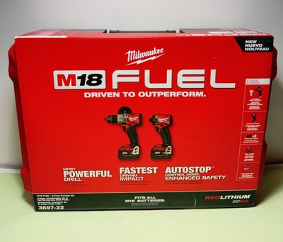 New Milwaukee 3697-22 M18 FUEL Brushless Hammer Drill + Impact Driver Kit