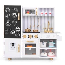 Play Kitchen Toy Set with Chalkboard Oven Sink Faucet Stove Water Dispenser