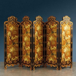 Antique Screen Chinoiserie Lacquered Poplar Decorations XIX Century Original