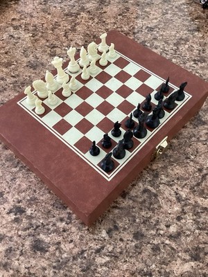 Chess & Checker Set Portable Leatherette Carrying Case And Board