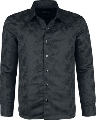 Gothicana by EMP Herren schwarzes Langarmhemd mit Allover-Rosenmuster