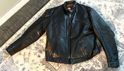 Schott NYC Sportswear Vintage 70s  Black Leather Cafe Racer Jacket Size 44
