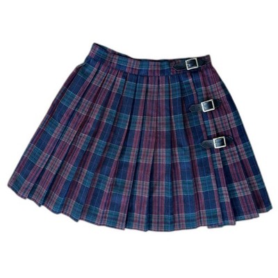 Vintage Plaid Pleated Mini Skirt Buckle Detail Tartan Academia Grunge size 7