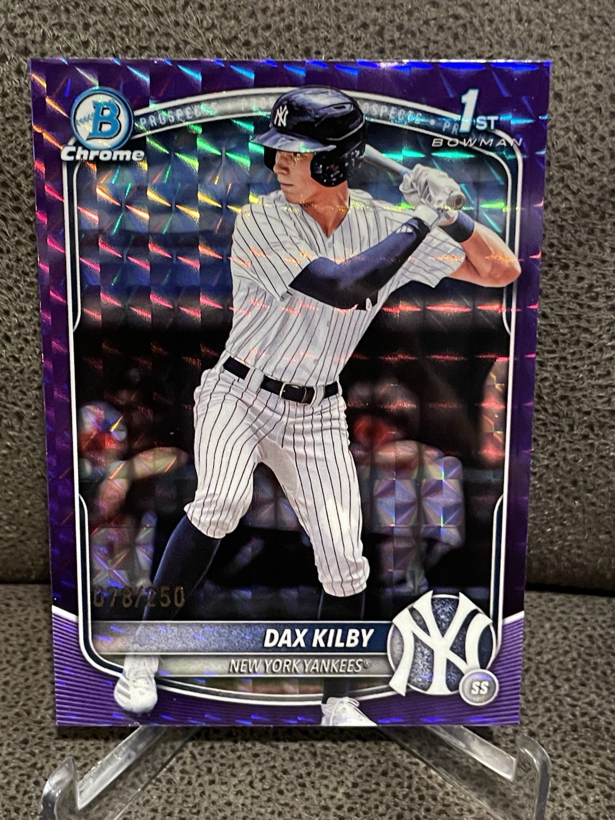 🔥Dax Kilby 2025 Bowman Draft Chrome 1st Purple Geometric Refractor Yankees /250