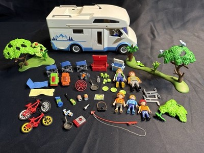 vtg 9318 Playmobil Camper Van RV Set 2005 Figures Bicycles Equipment Incomplete