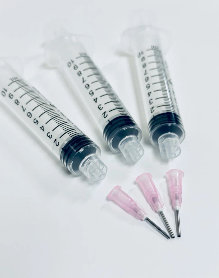 3PCS 10ML SYRINGES WITH PINK 20G BLUNT TIPS 3pcs 10ml Syringes with Pink 20G Blunt Tip Needles Glue, Ink, Dispensing