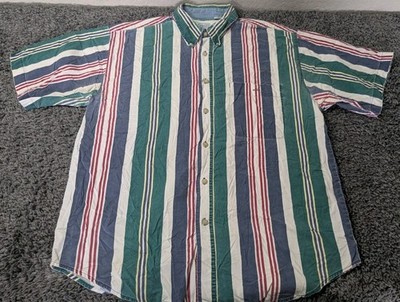 Vintage Bugle Boy Company Shirt Men's L Multi Color Stripe Button Up 