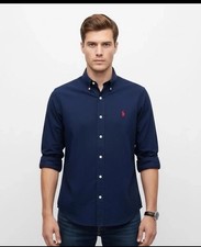 Ralph Lauren Men s Navy Oxford Shirt Red logo Classic Fit Long Sleeve Size XL