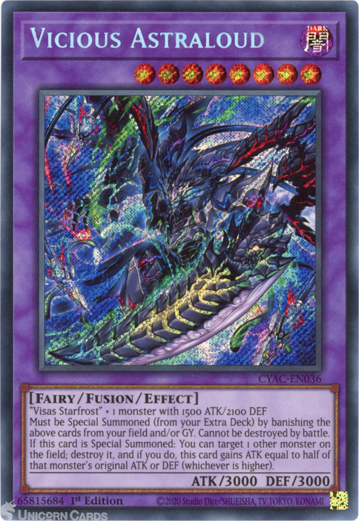 CYAC-EN036 Vicious Astraloud : Secret Rare 1st Edition Mint YuGiOh Card