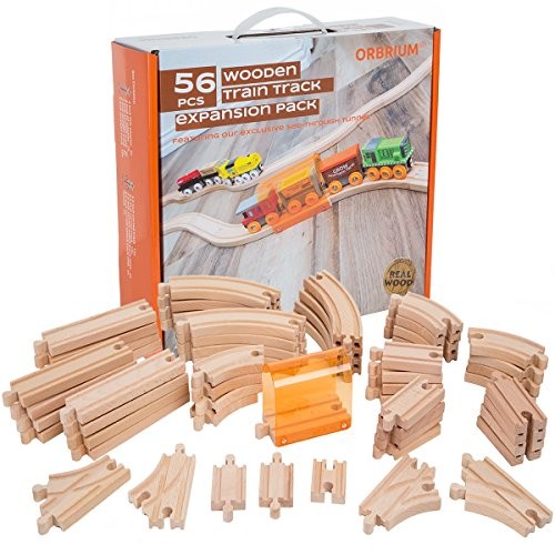 Paquete de expansión de vía de tren de madera de 56 piezas con madera Thomas compatible con túnel - Imagen 1 de 4