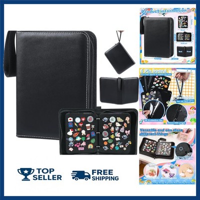 Pin Book Case for Trading: 6 Page Leather Pins Display Books Holder for Ename...