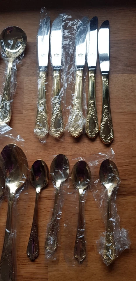 SBS Solingen Besteck 24 Karat Gold 4 Personen Neu hartvergoldet Rostfrei - Bild 2 von 4