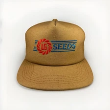 Vintage K-Products LG Seeds Hat Brown Canvas Embroidered Farm Cap MADE IN USA