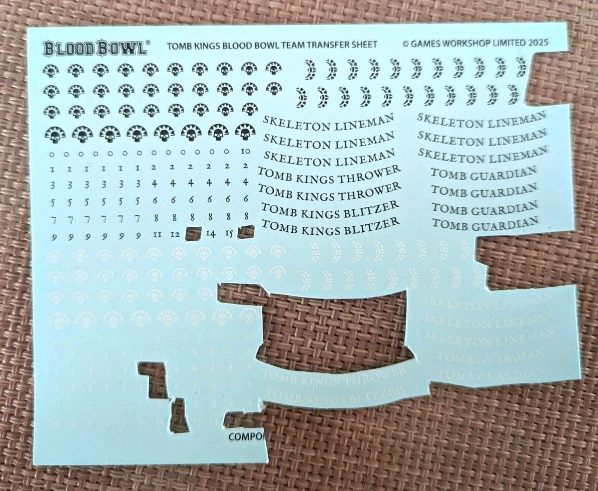 Blood Bowl Abziehbilder/Decals/Transfer Sheet für Tomb Kings (Games Workshops)
